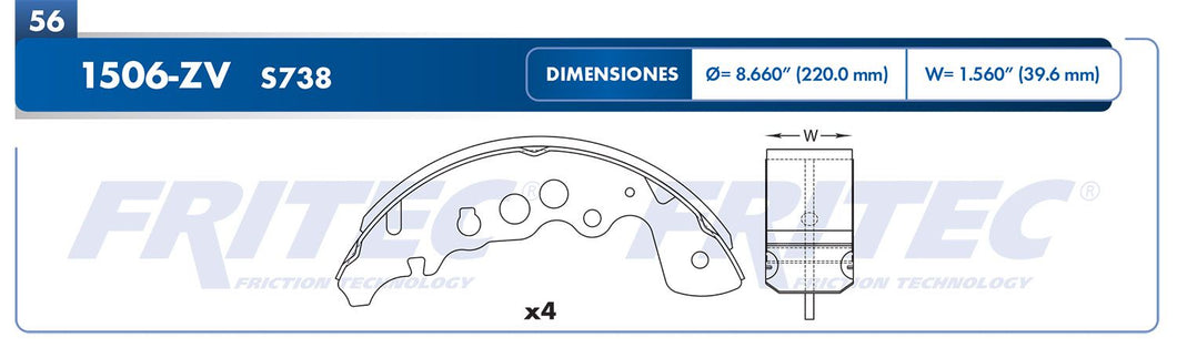 Balata Tambor Fritec Ow-1506-Zv - Mi Refacción